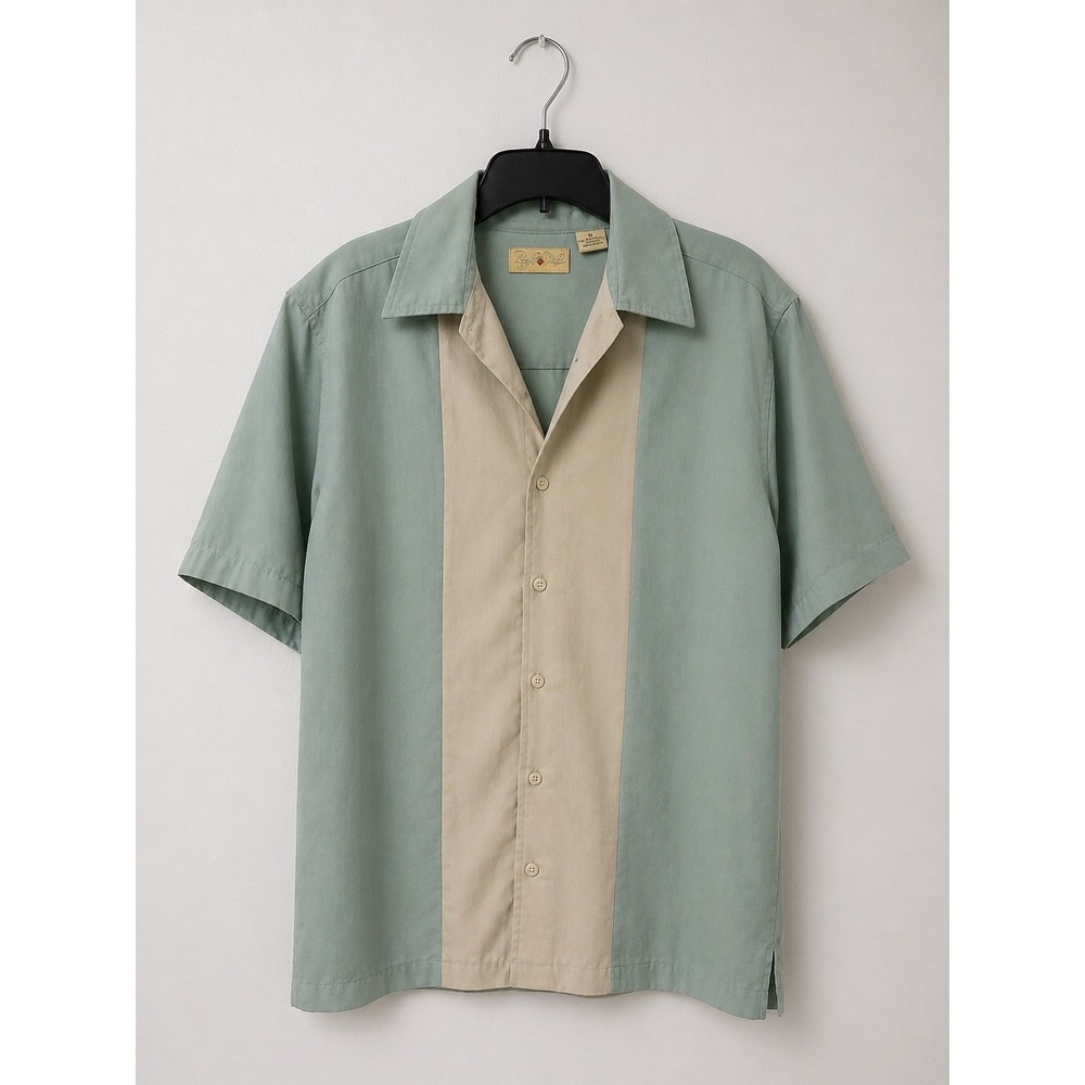 Retro Bowling Shirt Seafoam Colorblock Camp Cabana Soft Men's Royal Palm Size M
